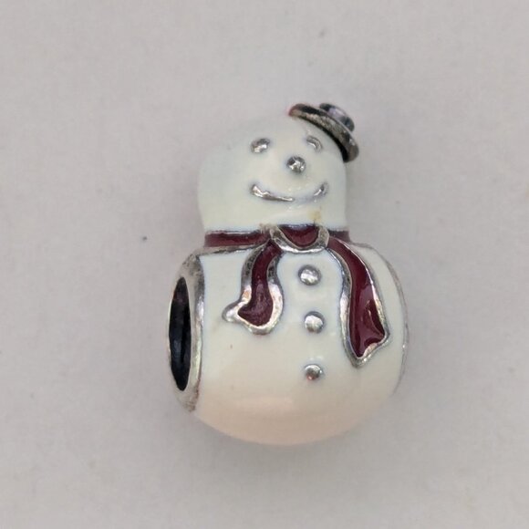 Retired PANDORA 925 ALE Smiling Snowman Enamel Bracelet Charm - Picture 2 of 8